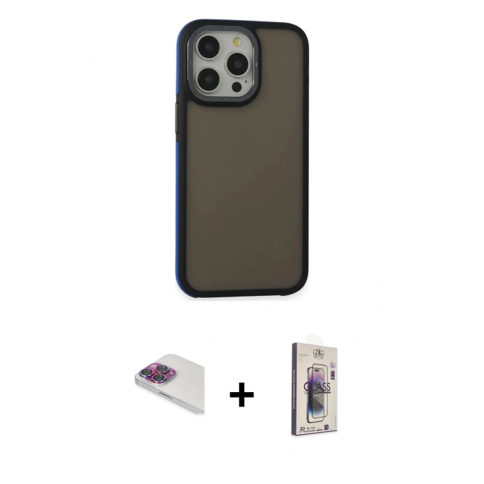 MARSİLYAN™- iPhone 13 Pro Max Kılıf Eksen Işık - Siyah Bilvis 3D Cam Ekran Koruyucu + Pers Alüminyum Kamera Lens - GI