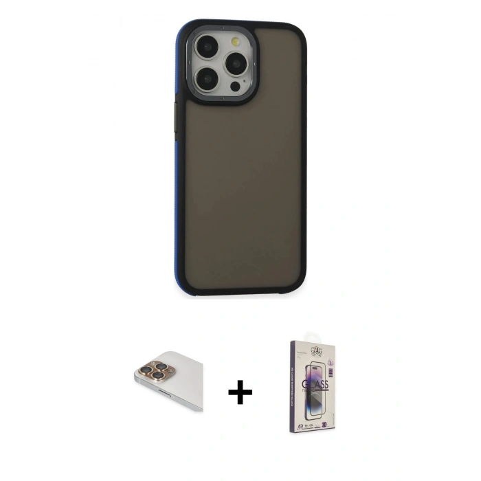 MARSİLYAN™- iPhone 13 Pro Max Kılıf Eksen Işık - Siyah Bilvis 3D Cam Ekran Koruyucu + Pers Alüminyum Kamera Lens - GD