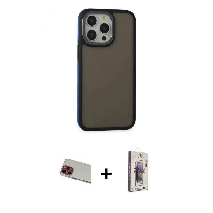MARSİLYAN™- iPhone 13 Pro Max Kılıf Eksen Işık - Siyah Bilvis 3D Cam Ekran Koruyucu + Rainbow Kamera Lens Koruma Cam - KI