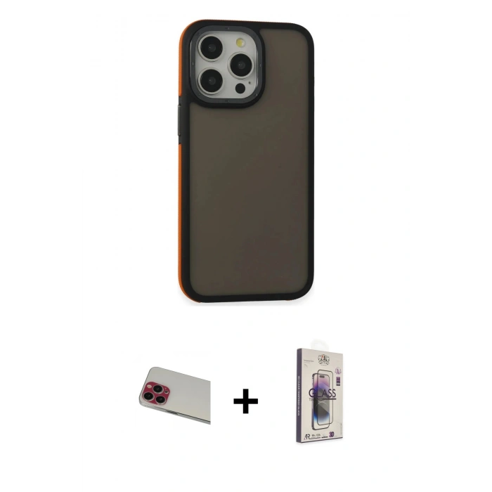 MARSİLYAN™- iPhone 13 Pro Max Kılıf Eksen Işık - Siyah Bilvis 3D Cam Ekran Koruyucu + Rainbow Kamera Lens Koruma Cam - KI