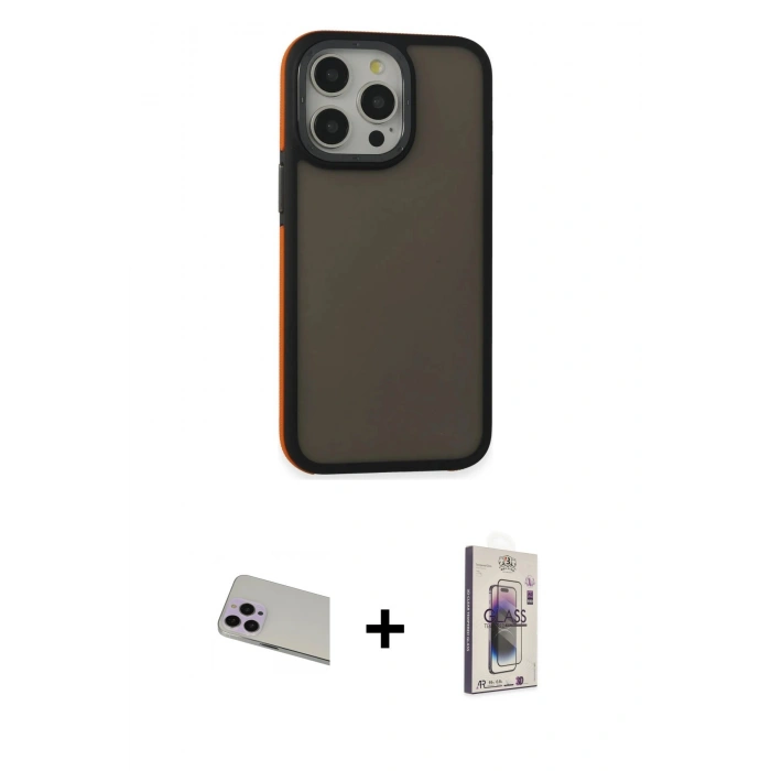 MARSİLYAN™- iPhone 13 Pro Max Kılıf Eksen Işık - Siyah Bilvis 3D Cam Ekran Koruyucu + Rainbow Kamera Lens Koruma Cam - MR
