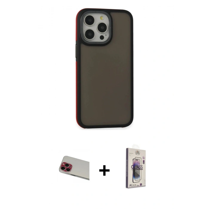 MARSİLYAN™- iPhone 13 Pro Max Kılıf Eksen Işık - Siyah Bilvis 3D Cam Ekran Koruyucu + Rainbow Kamera Lens Koruma Cam - KI
