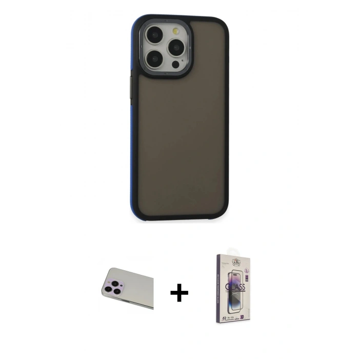 MARSİLYAN™- iPhone 13 Pro Max Kılıf Eksen Işık - Siyah Bilvis 3D Cam Ekran Koruyucu + Rainbow Kamera Lens Koruma Cam - MR