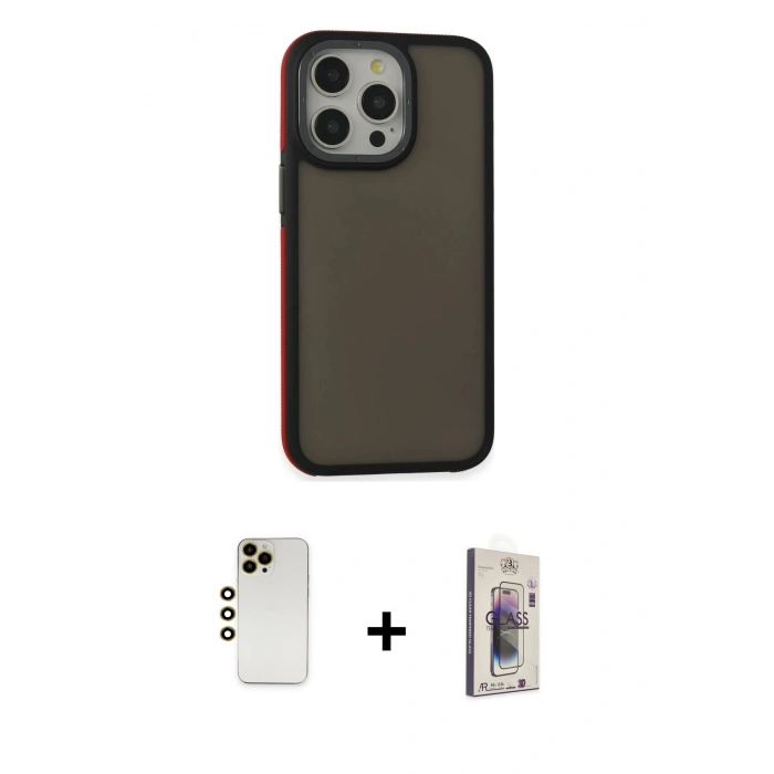 MARSİLYAN™- iPhone 13 Pro Max Kılıf Eksen Işık - Siyah Bilvis 3D Cam Ekran Koruyucu + Shine Kamera Lens - GD