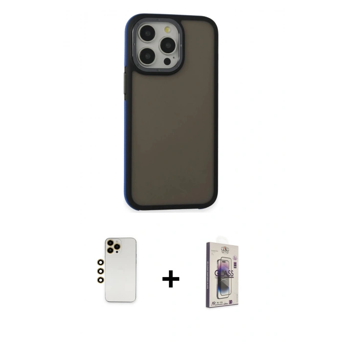 MARSİLYAN™- iPhone 13 Pro Max Kılıf Eksen Işık - Siyah Bilvis 3D Cam Ekran Koruyucu + Shine Kamera Lens - GD