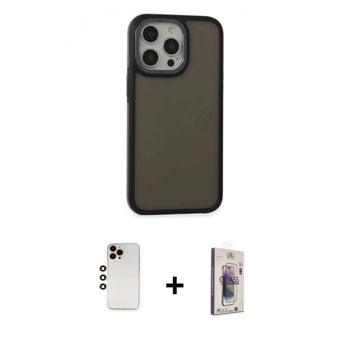 MARSİLYAN™- iPhone 13 Pro Max Kılıf Eksen Işık - Siyah Bilvis 3D Cam Ekran Koruyucu + Shine Kamera Lens - GD