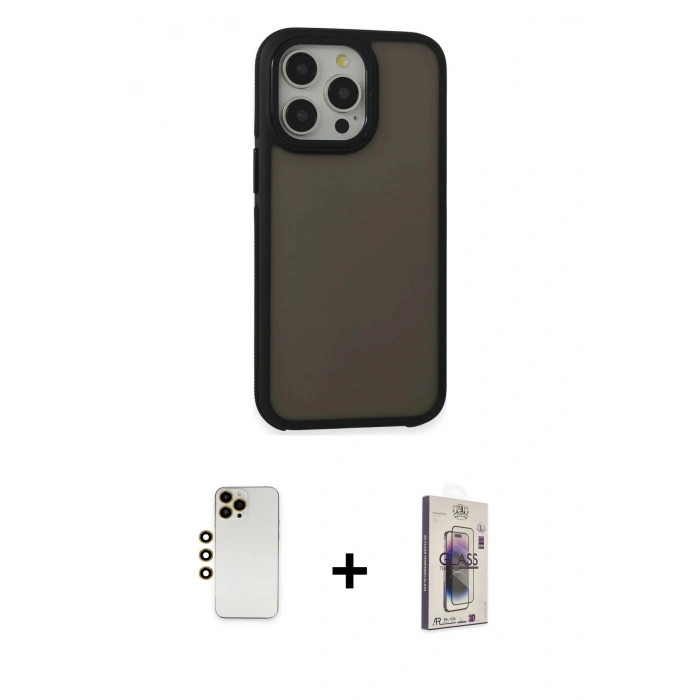 MARSİLYAN™- iPhone 13 Pro Max Kılıf Eksen Işık - Siyah Bilvis 3D Cam Ekran Koruyucu + Shine Kamera Lens - GD