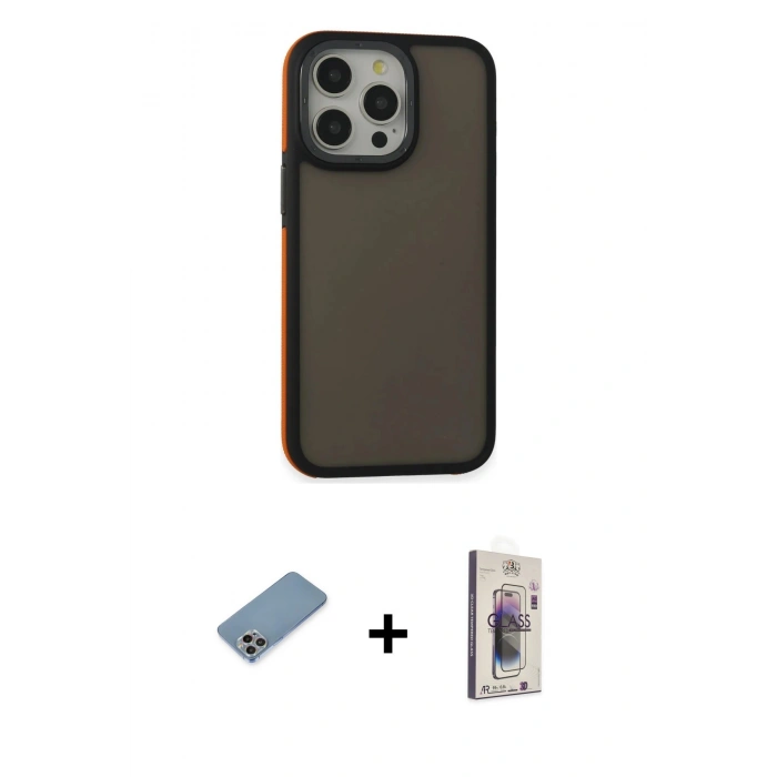 MARSİLYAN™- iPhone 13 Pro Max Kılıf Eksen Işık - Siyah Bilvis 3D Cam Ekran Koruyucu + Shine Kamera Lens Koruma Cam - GI