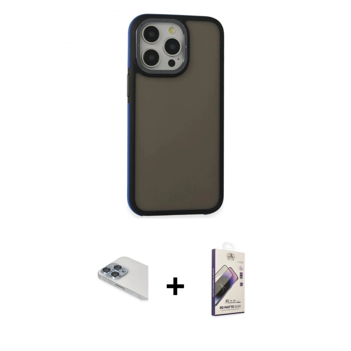 MARSİLYAN™- iPhone 13 Pro Max Kılıf Eksen Işık - Siyah Bilvis 3D Mat Cam Ekran Koruyucu + Pers Alüminyum Kamera Lens - SABE