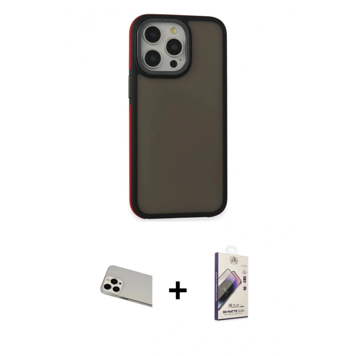 MARSİLYAN™- iPhone 13 Pro Max Kılıf Eksen Işık - Siyah Bilvis 3D Mat Cam Ekran Koruyucu + Rainbow Kamera Lens Koruma Cam - BZ