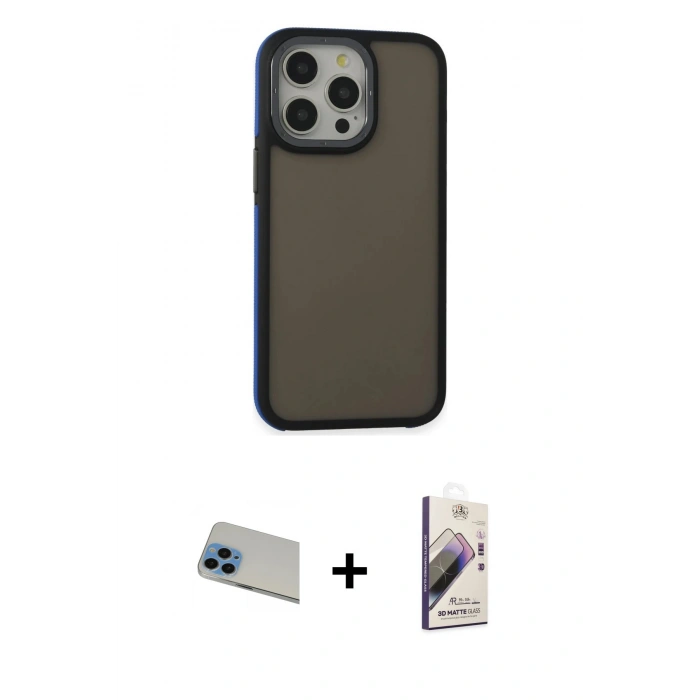 MARSİLYAN™- iPhone 13 Pro Max Kılıf Eksen Işık - Siyah Bilvis 3D Mat Cam Ekran Koruyucu + Rainbow Kamera Lens Koruma Cam - MI