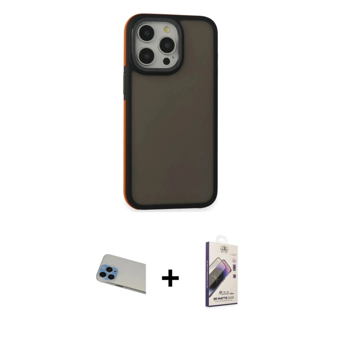MARSİLYAN™- iPhone 13 Pro Max Kılıf Eksen Işık - Siyah Bilvis 3D Mat Cam Ekran Koruyucu + Rainbow Kamera Lens Koruma Cam - MI