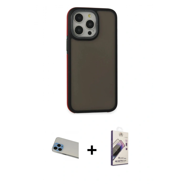 MARSİLYAN™- iPhone 13 Pro Max Kılıf Eksen Işık - Siyah Bilvis 3D Mat Cam Ekran Koruyucu + Rainbow Kamera Lens Koruma Cam - MI