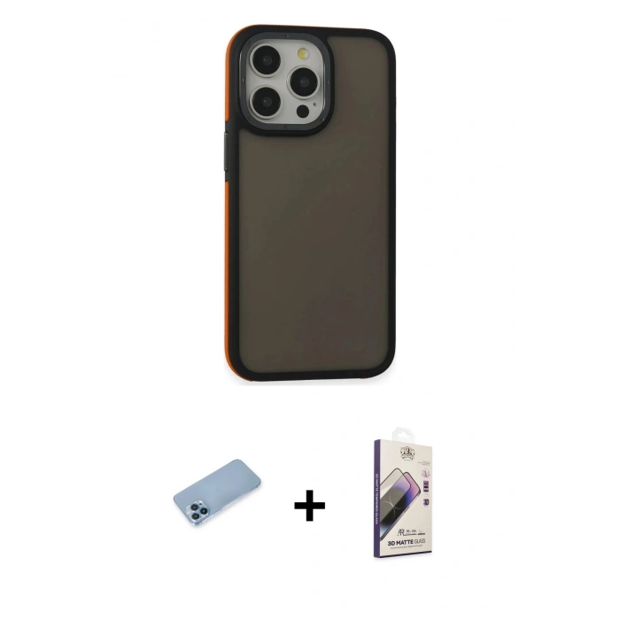 MARSİLYAN™- iPhone 13 Pro Max Kılıf Eksen Işık - Siyah Bilvis 3D Mat Cam Ekran Koruyucu + Shine Kamera Lens Koruma Cam - MI