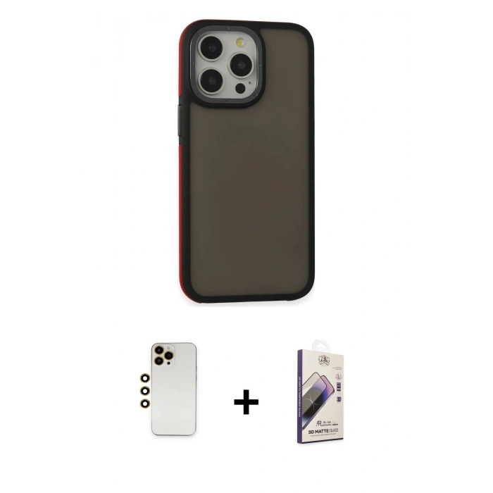 MARSİLYAN™- iPhone 13 Pro Max Kılıf Eksen Işık - Siyah Bilvis 3D Mat Cam Ekran Koruyucu + Shine Kamera Lens - GD
