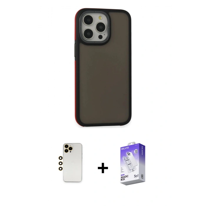 MARSİLYAN™- iPhone 13 Pro Max Kılıf Eksen Işık - Siyah Bilvis 5in1 3D Magic Cam Ekran Koruyucu + Shine Kamera Lens - GD