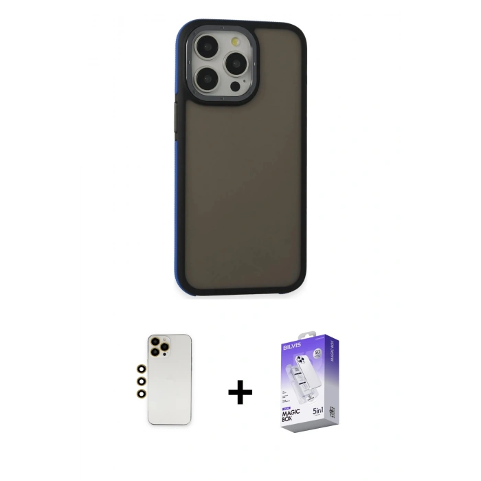 MARSİLYAN™- iPhone 13 Pro Max Kılıf Eksen Işık - Siyah Bilvis 5in1 3D Magic Cam Ekran Koruyucu + Shine Kamera Lens - GD