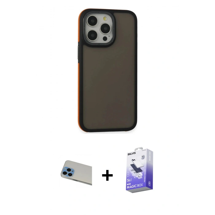 MARSİLYAN™- iPhone 13 Pro Max Kılıf Eksen Işık - Siyah Bilvis 5in1 5D Magic Hayalet Cam Ekran Koruyucu + Rainbow Kamera Lens Koruma Cam - MI