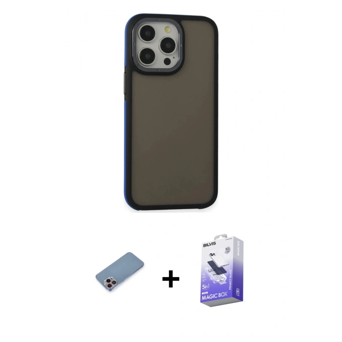 MARSİLYAN™- iPhone 13 Pro Max Kılıf Eksen Işık - Siyah Bilvis 5in1 5D Magic Hayalet Cam Ekran Koruyucu + Pembe Shine Kamera Lens Koruma Cam