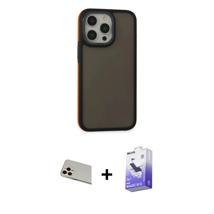 MARSİLYAN™- iPhone 13 Pro Max Kılıf Eksen Işık - Siyah Bilvis 5in1 5D Magic Hayalet Cam Ekran Koruyucu + Rainbow Kamera Lens Koruma Cam - REGD