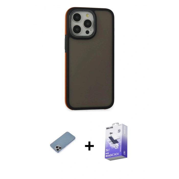 MARSİLYAN™- iPhone 13 Pro Max Kılıf Eksen Işık - Siyah Bilvis 5in1 5D Magic Hayalet Cam Ekran Koruyucu + Shine Kamera Lens Koruma Cam - GI