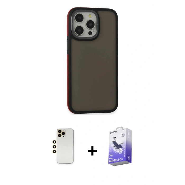 MARSİLYAN™- iPhone 13 Pro Max Kılıf Eksen Işık - Siyah Bilvis 5in1 5D Magic Hayalet Cam Ekran Koruyucu + Shine Kamera Lens - GD