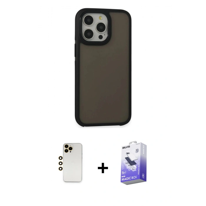 MARSİLYAN™- iPhone 13 Pro Max Kılıf Eksen Işık - Siyah Bilvis 5in1 5D Magic Hayalet Cam Ekran Koruyucu + Shine Kamera Lens - GD