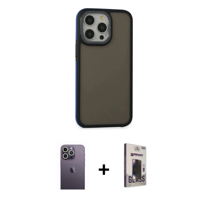 MARSİLYAN™- iPhone 13 Pro Max Kılıf Eksen Işık - Siyah Bilvis Hayalet Cam Ekran Koruyucu + Neon Fosforlu Kamera Lens - BZ