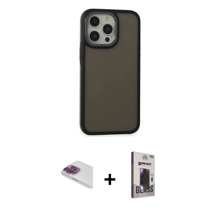 MARSİLYAN™- iPhone 13 Pro Max Kılıf Eksen Işık - Siyah Bilvis Hayalet Cam Ekran Koruyucu + Pers Alüminyum Kamera Lens - GI