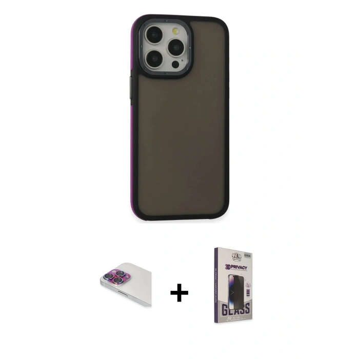 MARSİLYAN™- iPhone 13 Pro Max Kılıf Eksen Işık - Siyah Bilvis Hayalet Cam Ekran Koruyucu + Pers Alüminyum Kamera Lens - GI
