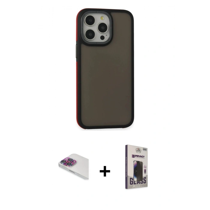 MARSİLYAN™- iPhone 13 Pro Max Kılıf Eksen Işık - Siyah Bilvis Hayalet Cam Ekran Koruyucu + Pers Alüminyum Kamera Lens - GI