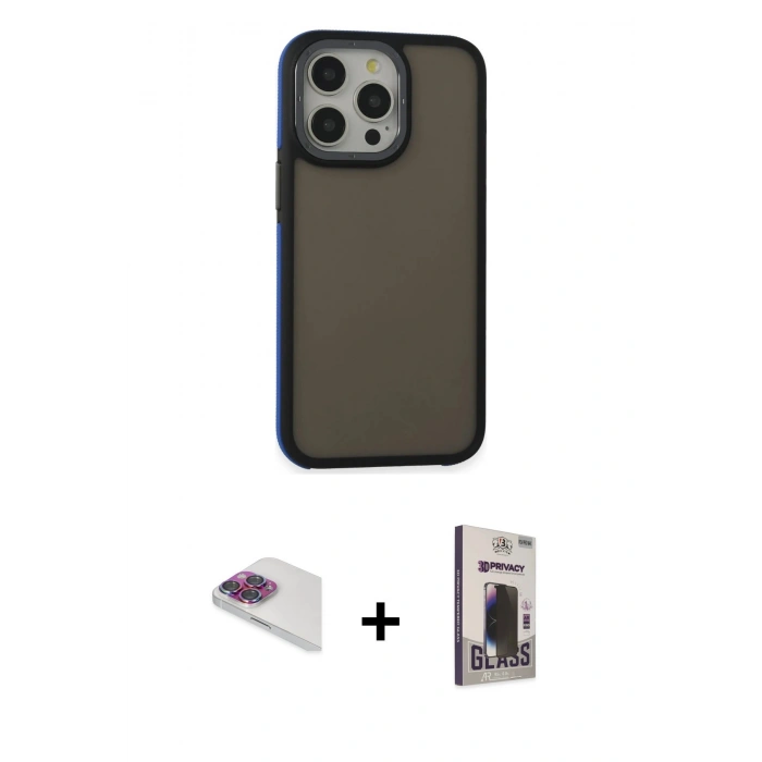 MARSİLYAN™- iPhone 13 Pro Max Kılıf Eksen Işık - Siyah Bilvis Hayalet Cam Ekran Koruyucu + Pers Alüminyum Kamera Lens - GI