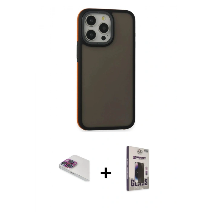 MARSİLYAN™- iPhone 13 Pro Max Kılıf Eksen Işık - Siyah Bilvis Hayalet Cam Ekran Koruyucu + Pers Alüminyum Kamera Lens - GI