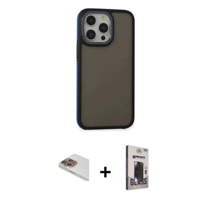 MARSİLYAN™- iPhone 13 Pro Max Kılıf Eksen Işık - Siyah Bilvis Hayalet Cam Ekran Koruyucu + Pers Alüminyum Kamera Lens - GD