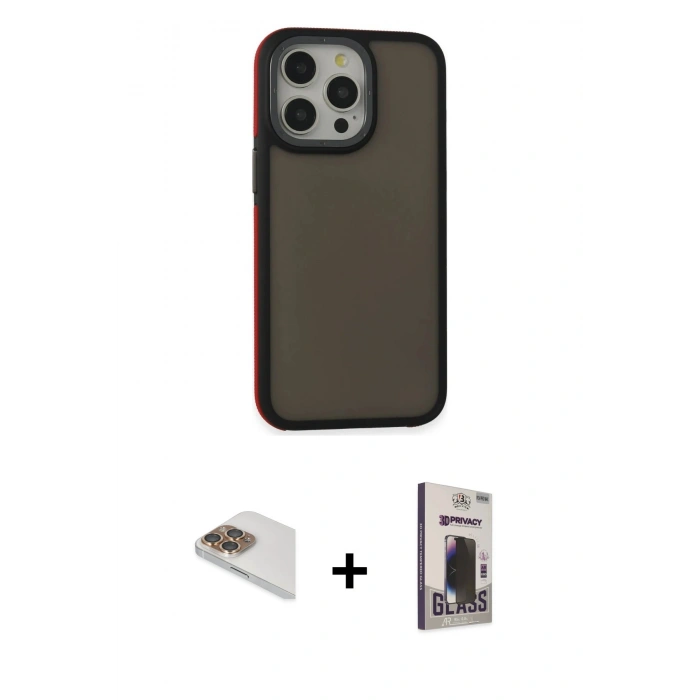 MARSİLYAN™- iPhone 13 Pro Max Kılıf Eksen Işık - Siyah Bilvis Hayalet Cam Ekran Koruyucu + Pers Alüminyum Kamera Lens - GD