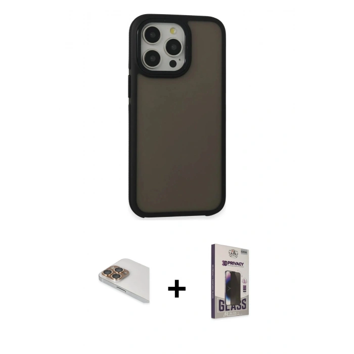 MARSİLYAN™- iPhone 13 Pro Max Kılıf Eksen Işık - Siyah Bilvis Hayalet Cam Ekran Koruyucu + Pers Alüminyum Kamera Lens - GD