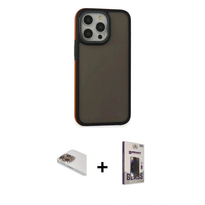 MARSİLYAN™- iPhone 13 Pro Max Kılıf Eksen Işık - Siyah Bilvis Hayalet Cam Ekran Koruyucu + Pers Alüminyum Kamera Lens - GD