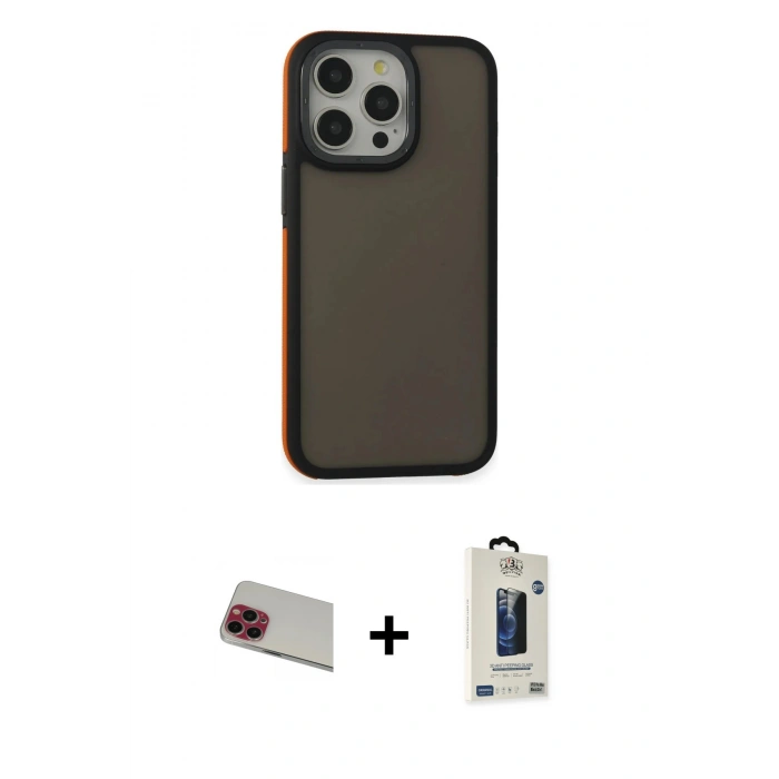 MARSİLYAN™- iPhone 13 Pro Max Kılıf Eksen Işık - Siyah Bilvis Hayalet Cam Ekran Koruyucu + Rainbow Kamera Lens Koruma Cam - KI