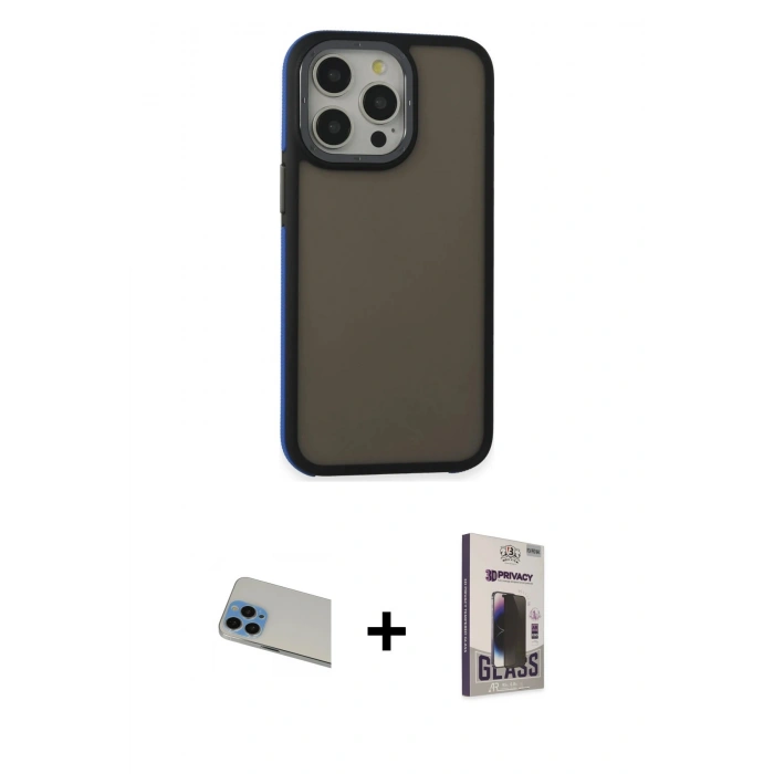 MARSİLYAN™- iPhone 13 Pro Max Kılıf Eksen Işık - Siyah Bilvis Hayalet Cam Ekran Koruyucu + Rainbow Kamera Lens Koruma Cam - MI