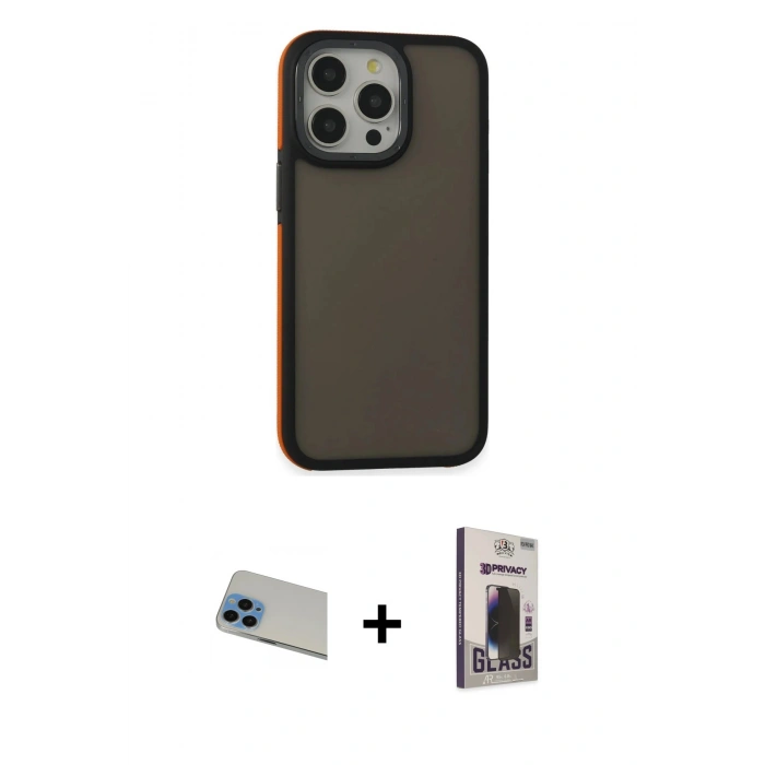 MARSİLYAN™- iPhone 13 Pro Max Kılıf Eksen Işık - Siyah Bilvis Hayalet Cam Ekran Koruyucu + Rainbow Kamera Lens Koruma Cam - MI