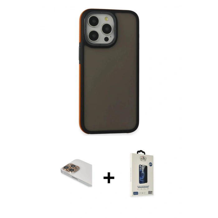 MARSİLYAN™- iPhone 13 Pro Max Kılıf Eksen Işık - Siyah Bilvis Hayalet Cam Ekran Koruyucu + Pers Alüminyum Kamera Lens - GD
