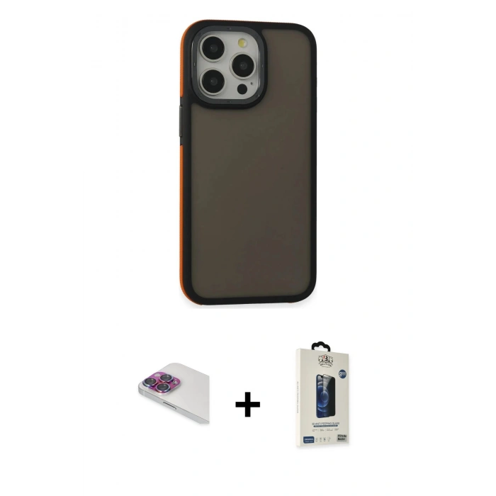 MARSİLYAN™- iPhone 13 Pro Max Kılıf Eksen Işık - Siyah Bilvis Hayalet Cam Ekran Koruyucu + Pers Alüminyum Kamera Lens - GI