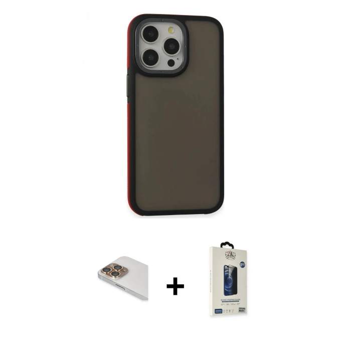 MARSİLYAN™- iPhone 13 Pro Max Kılıf Eksen Işık - Siyah Bilvis Hayalet Cam Ekran Koruyucu + Pers Alüminyum Kamera Lens - GD