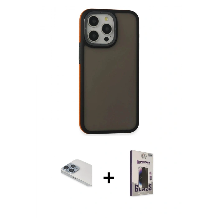 MARSİLYAN™- iPhone 13 Pro Max Kılıf Eksen Işık - Siyah Bilvis Hayalet Cam Ekran Koruyucu + Pers Alüminyum Kamera Lens - SABE
