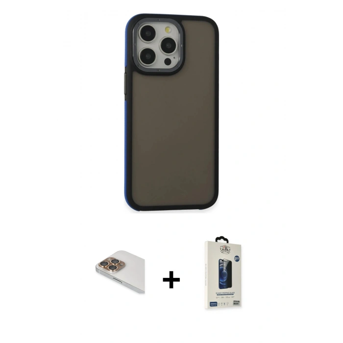 MARSİLYAN™- iPhone 13 Pro Max Kılıf Eksen Işık - Siyah Bilvis Hayalet Cam Ekran Koruyucu + Pers Alüminyum Kamera Lens - GD