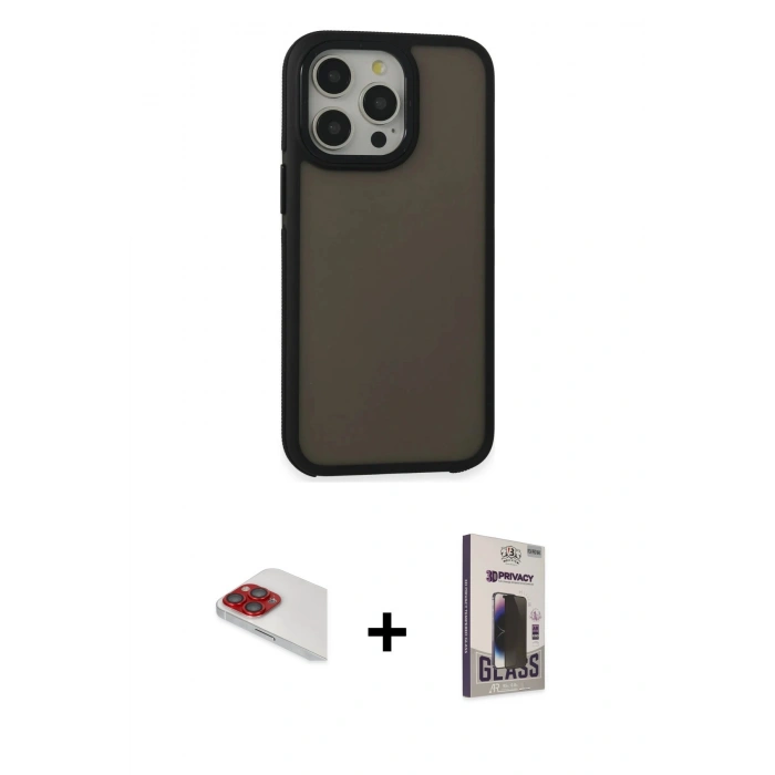 MARSİLYAN™- iPhone 13 Pro Max Kılıf Eksen Işık - Siyah Bilvis Hayalet Cam Ekran Koruyucu + Pers Alüminyum Kamera Lens - KI