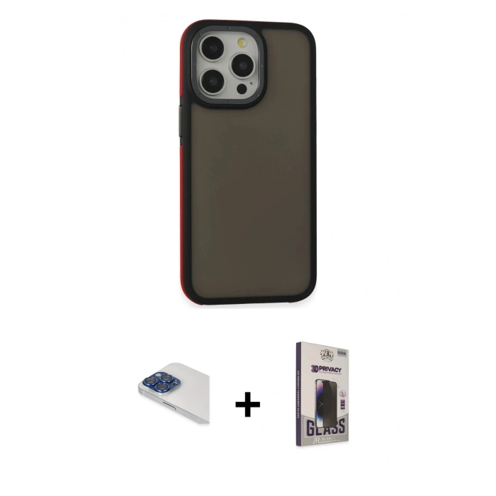 MARSİLYAN™- iPhone 13 Pro Max Kılıf Eksen Işık - Siyah Bilvis Hayalet Cam Ekran Koruyucu + Pers Alüminyum Kamera Lens - LT