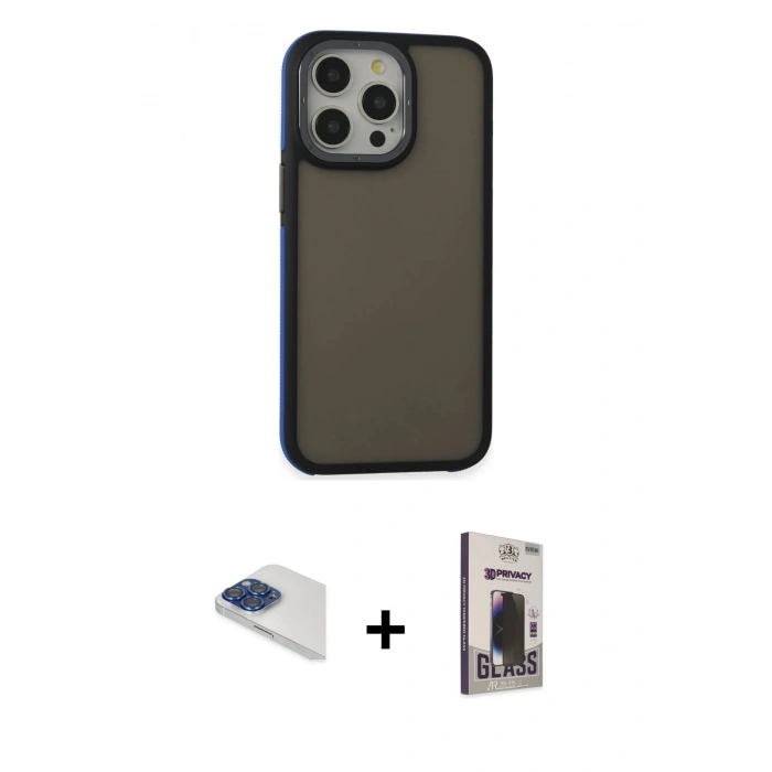 MARSİLYAN™- iPhone 13 Pro Max Kılıf Eksen Işık - Siyah Bilvis Hayalet Cam Ekran Koruyucu + Pers Alüminyum Kamera Lens - LT
