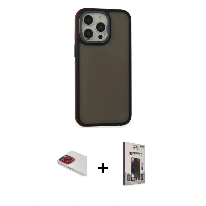 MARSİLYAN™- iPhone 13 Pro Max Kılıf Eksen Işık - Siyah Bilvis Hayalet Cam Ekran Koruyucu + Pers Alüminyum Kamera Lens - KI