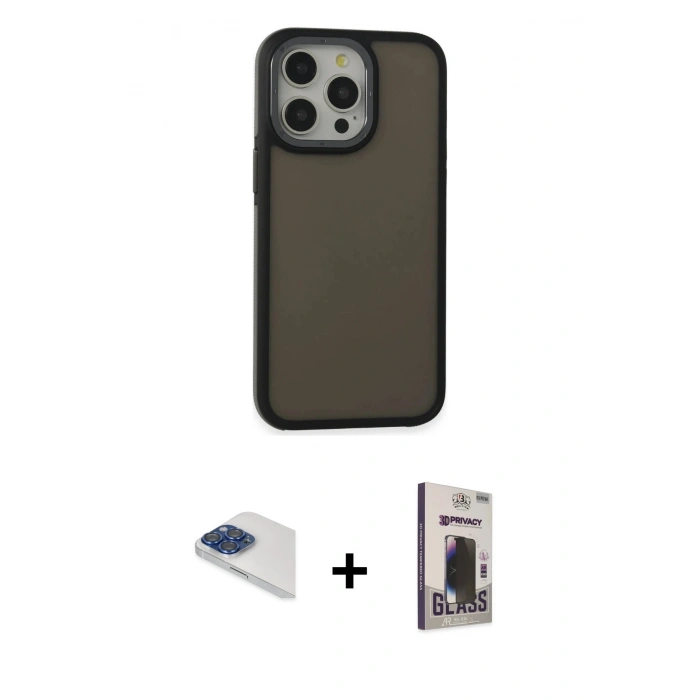 MARSİLYAN™- iPhone 13 Pro Max Kılıf Eksen Işık - Siyah Bilvis Hayalet Cam Ekran Koruyucu + Pers Alüminyum Kamera Lens - LT
